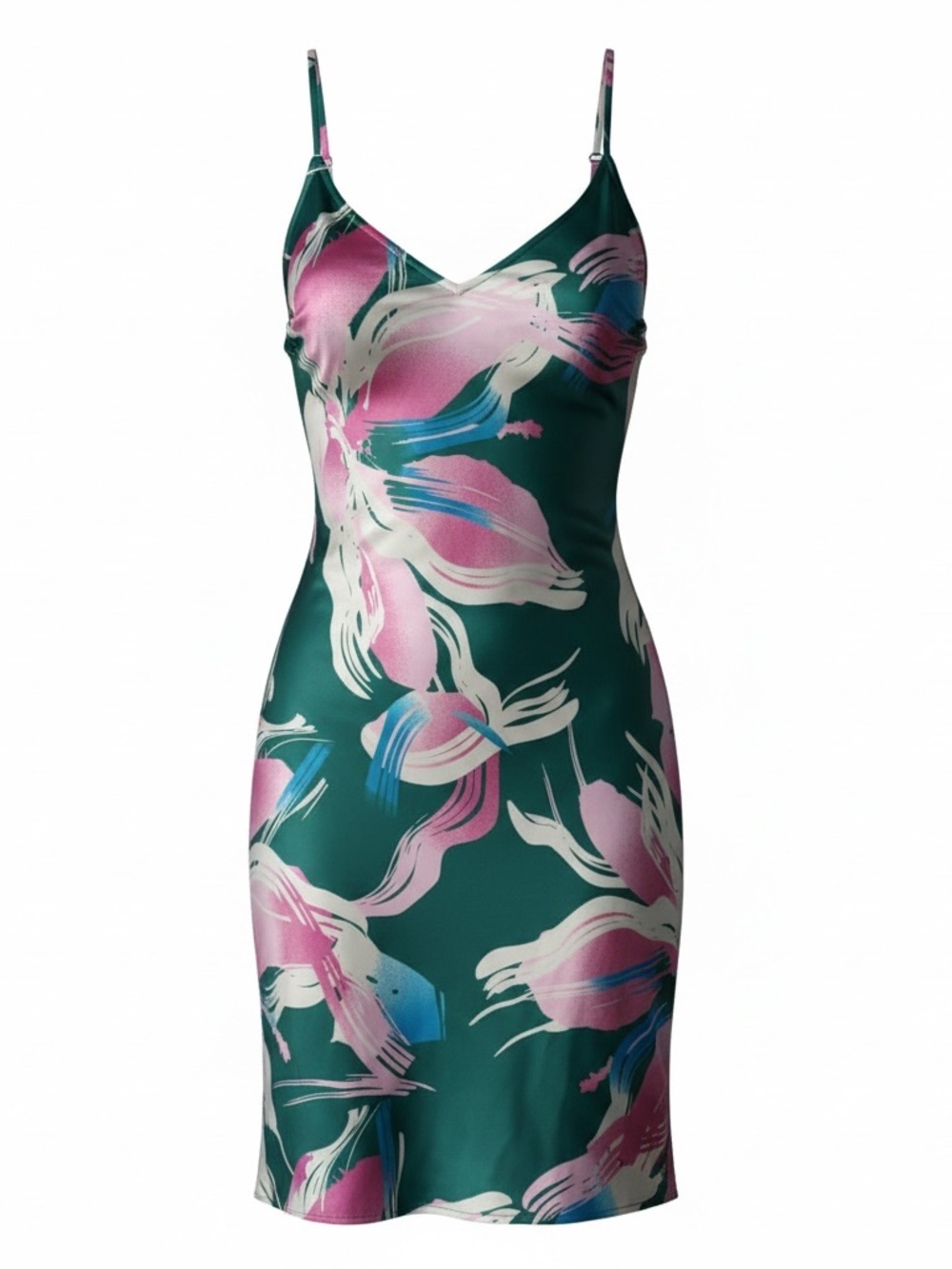 stars above Teal Slip Midi Dress with Pink Floral Brushstroke Print